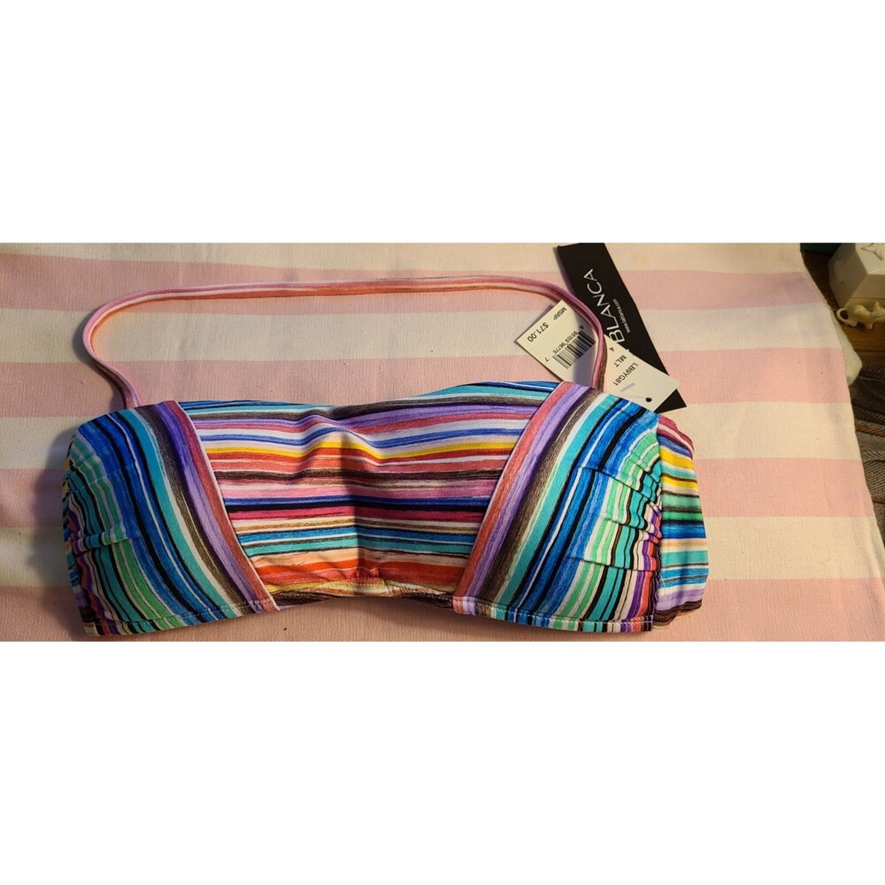 LA BLANCA Tahitian Stripe Bikini Top Swim Multi Size 4 NEW $71